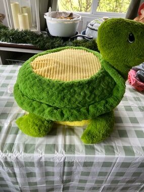 Green Plush Turtle Seat with Yellow Corduroy Shell